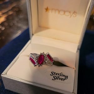 Ruby and Diamond Sterling Silver Ring